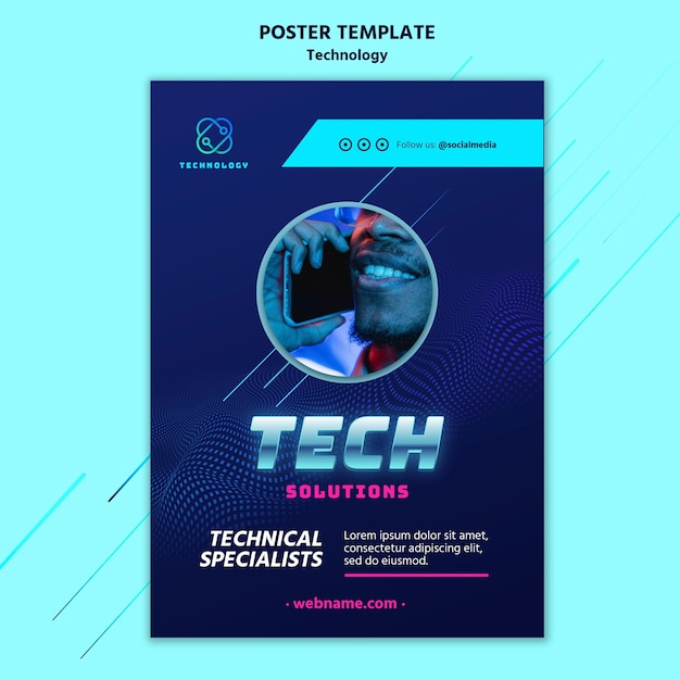 Free PSD technology poster template with photo