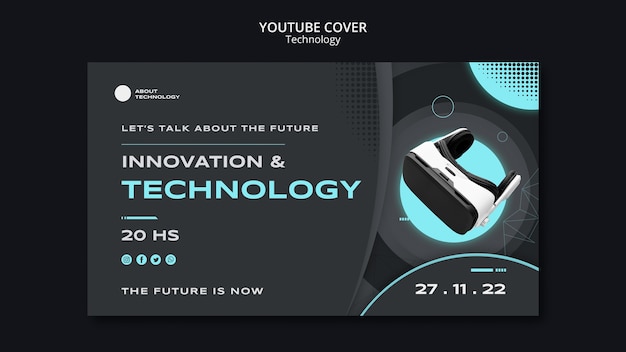 Free PSD technology youtube cover template for virtual reality