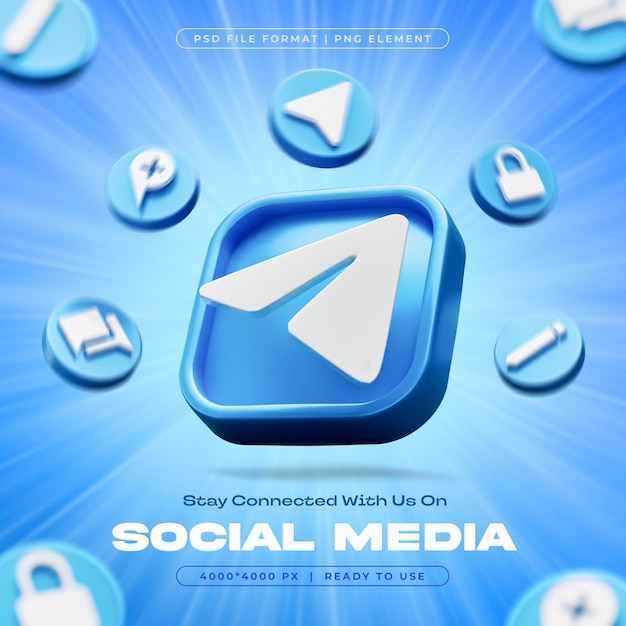 Free PSD telegram glossy logo and notification post reaction icons isolated