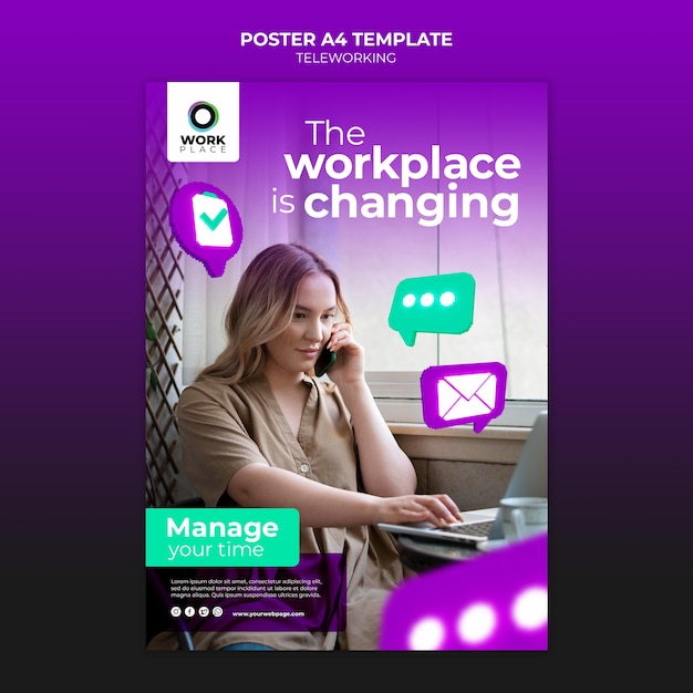 Teleworking poster design template