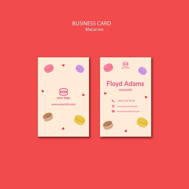 Free PSD template for business card with macarons