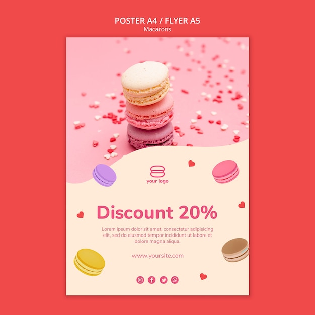 Free PSD template for flyer with macarons