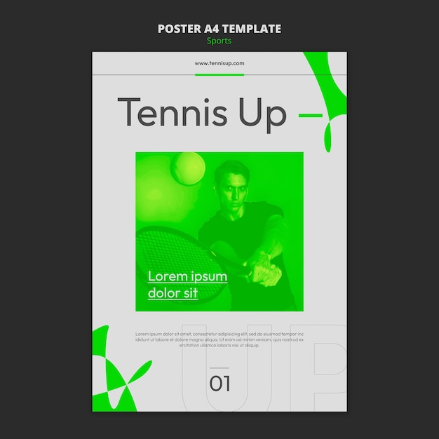 Tennis game vertical poster template with neon green style