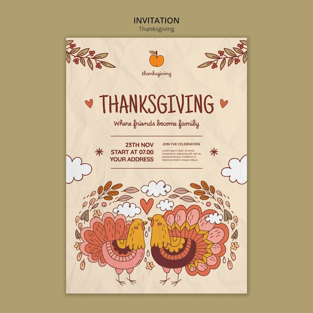 Free PSD thanksgiving celebration invitation template