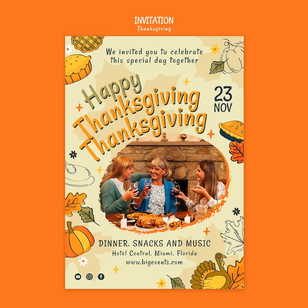 Free PSD thanksgiving celebration invitation template