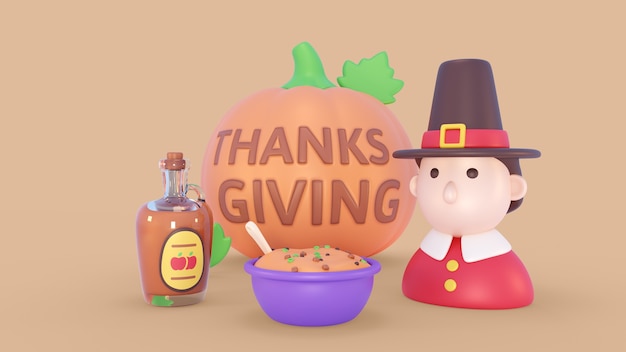 Free PSD thanksgiving compositions with pilgrim and pumpkin