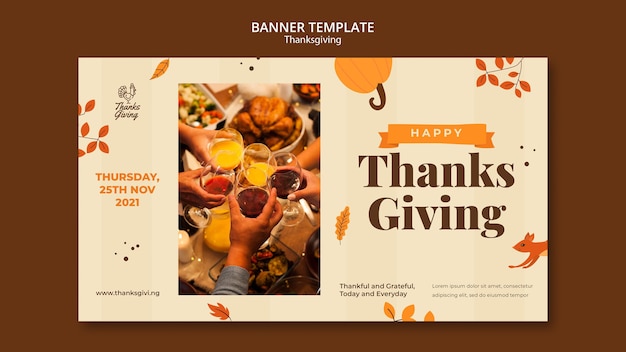 Thanksgiving day banner template with autumn details