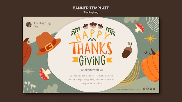 Thanksgiving day horizontal banner template with autumnal details