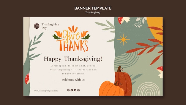 Free PSD thanksgiving day horizontal banner template with autumnal details