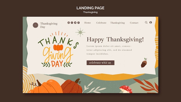 Thanksgiving day landing page template with autumnal details