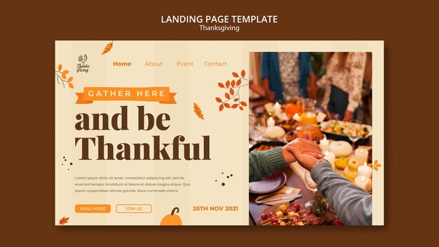 Thanksgiving landing page template with autumn details