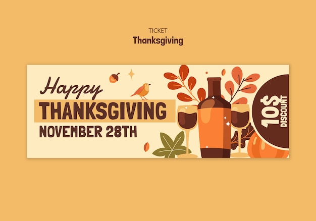 Free PSD thanksgiving  ticket template design