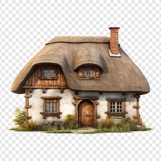 Free PSD thatched roof cottage house isolated on transparent background