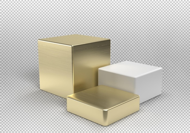 Free PSD three cube podiums in gold and white