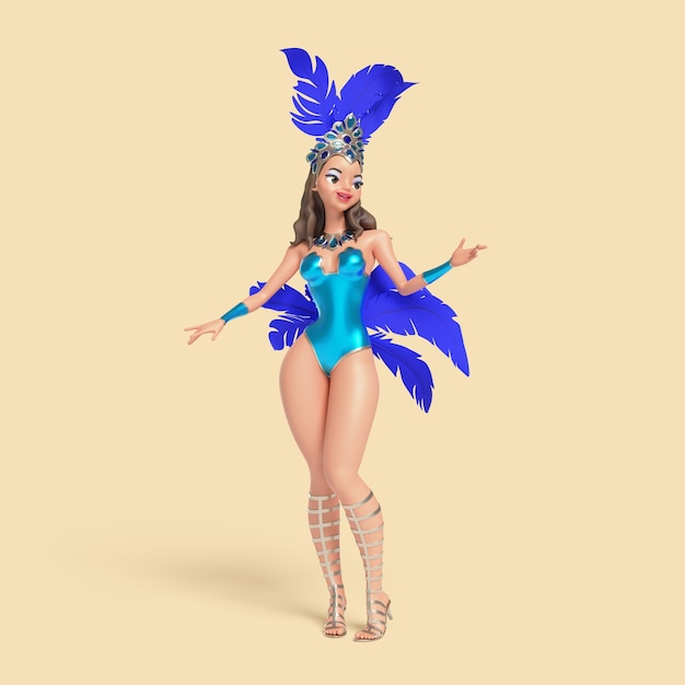 Free PSD three-dimensional illustration of brazilian female samba dancer character in costume