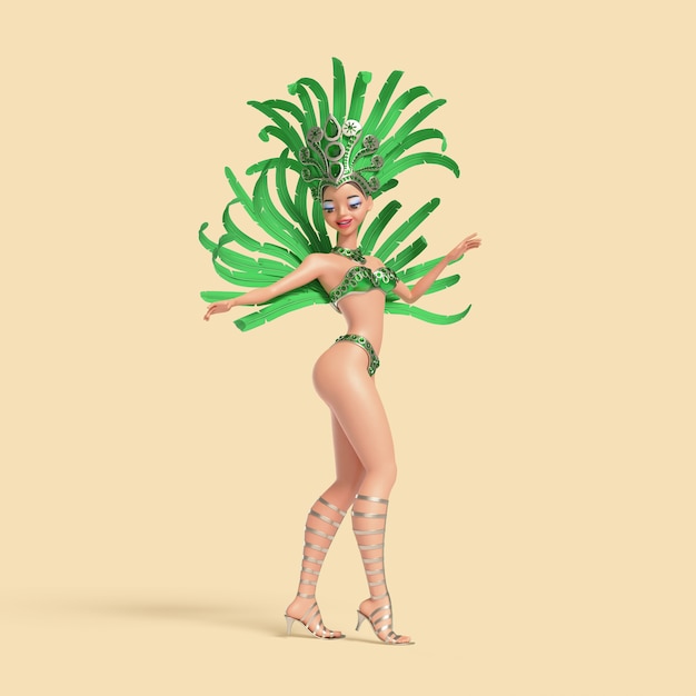 Free PSD three-dimensional illustration of brazilian female samba dancer character in costume