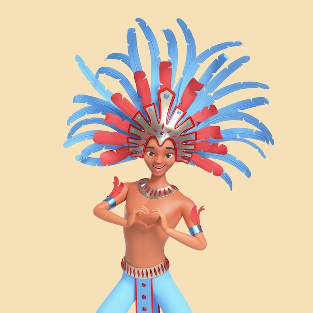 Free PSD three-dimensional illustration of brazilian male samba dancer character in costume