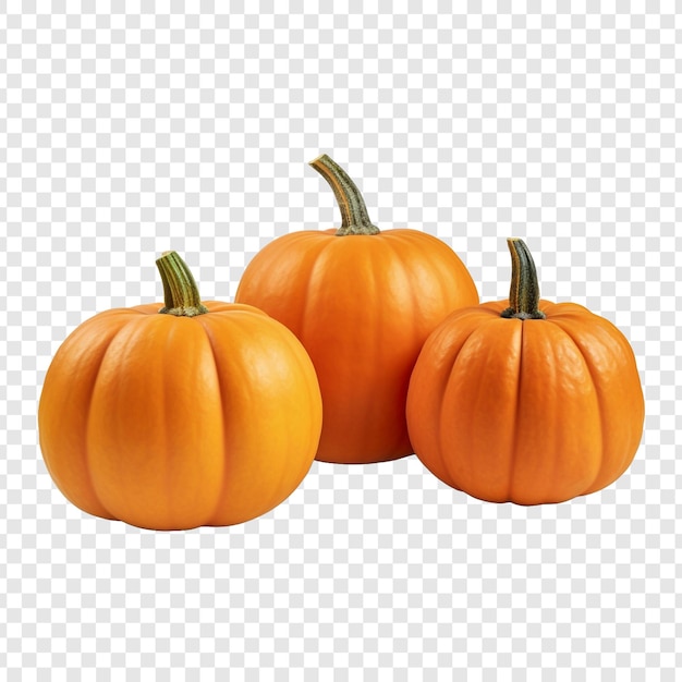 Three pumpkins come to life on halloween isolated on transparent background