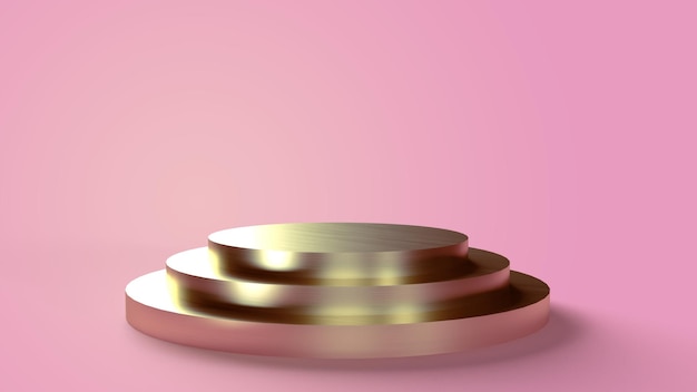 Free PSD three-tiered circular golden base on a pink background for placing objects