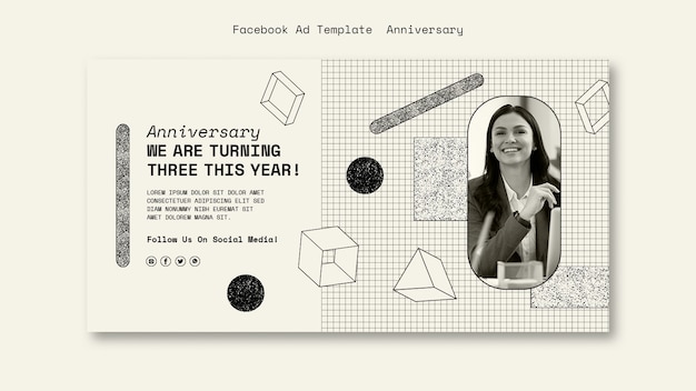 Free PSD three-year anniversary for business social media promo template