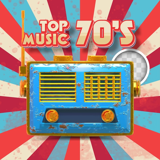 Free PSD top 70's music. 3d illustration