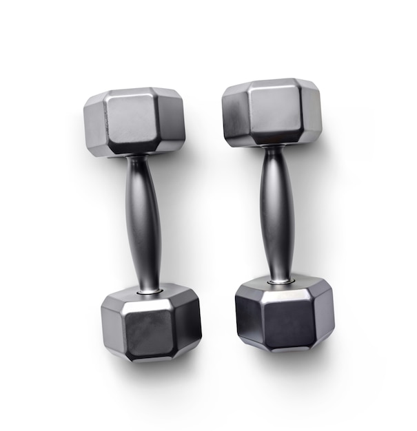 Free PSD top view over dumbbells isolated