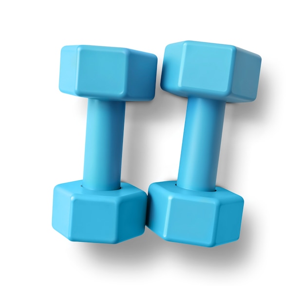 Free PSD top view over dumbbells isolated