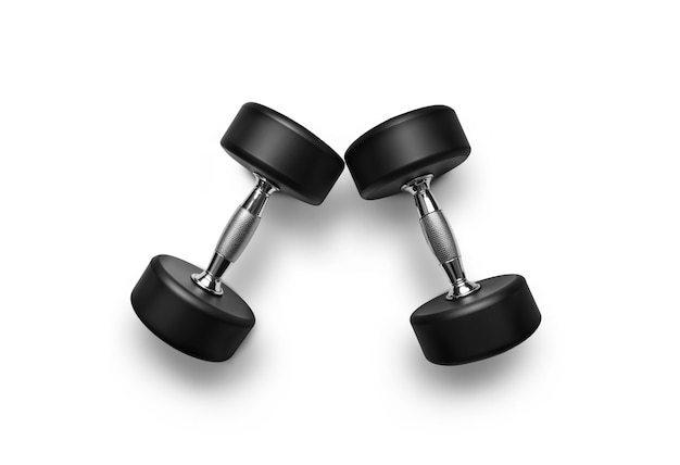 Free PSD top view over dumbbells isolated