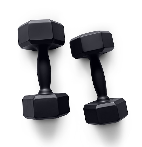 Free PSD top view over dumbbells isolated