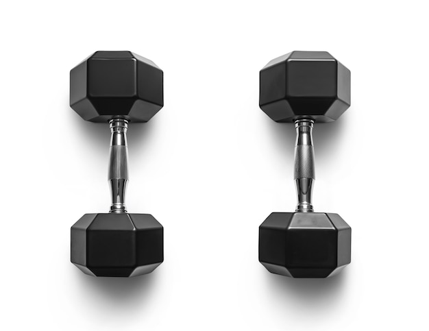 Free PSD top view over dumbbells isolated