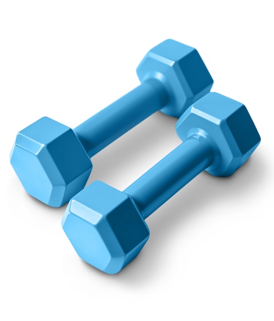 Free PSD top view over dumbbells isolated