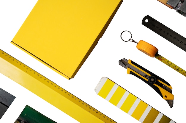 Free PSD top view on office supplies isolated