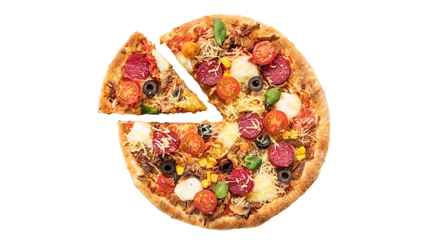 Free PSD top view over pizza isolated