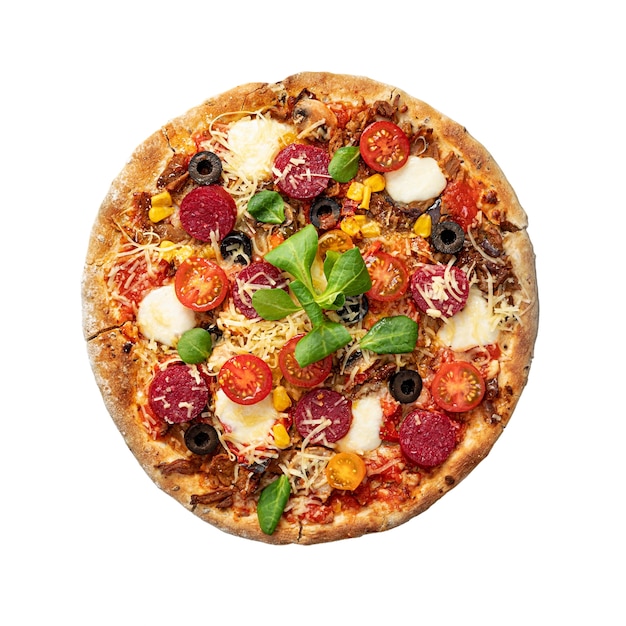 Free PSD top view over pizza isolated