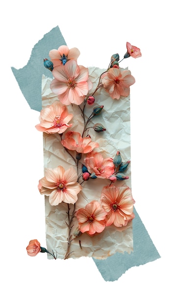 Free PSD torn paper with flowers isolated