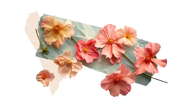 Free PSD torn paper with flowers isolated