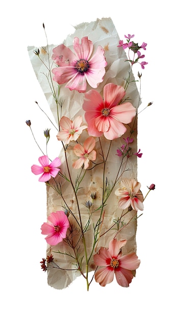 Free PSD torn paper with flowers isolated