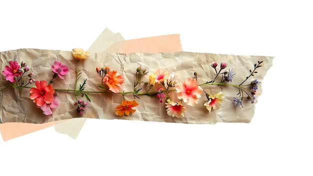 Free PSD torn paper with flowers isolated