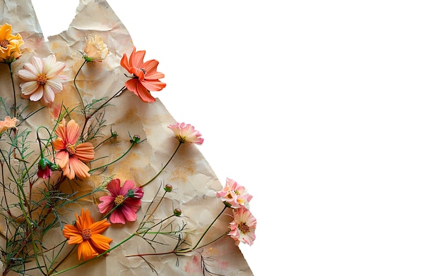 Free PSD torn paper with flowers isolated