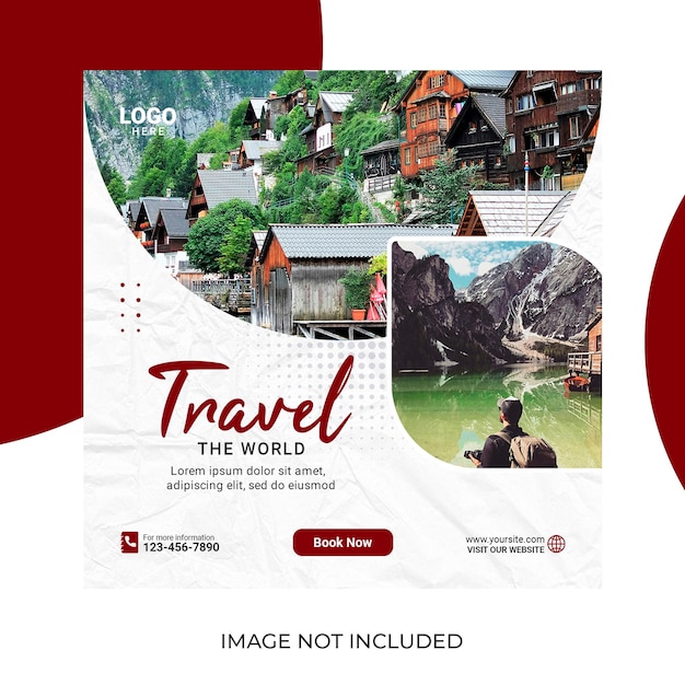 Tour and travel instagram post or social media post web banner template