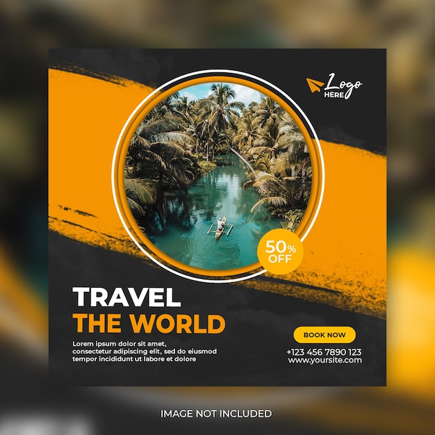 Tour and travel instagram post or social media post web banner template