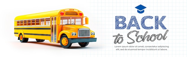 Free PSD toy school bus banner with text on a paper background