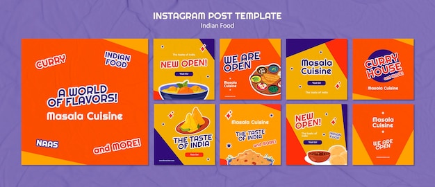 Free PSD tradition indian food restaurant instagram posts collection