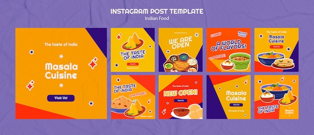 Free PSD tradition indian food restaurant instagram posts collection