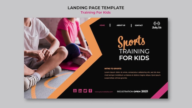 Free PSD training for kids landing page design