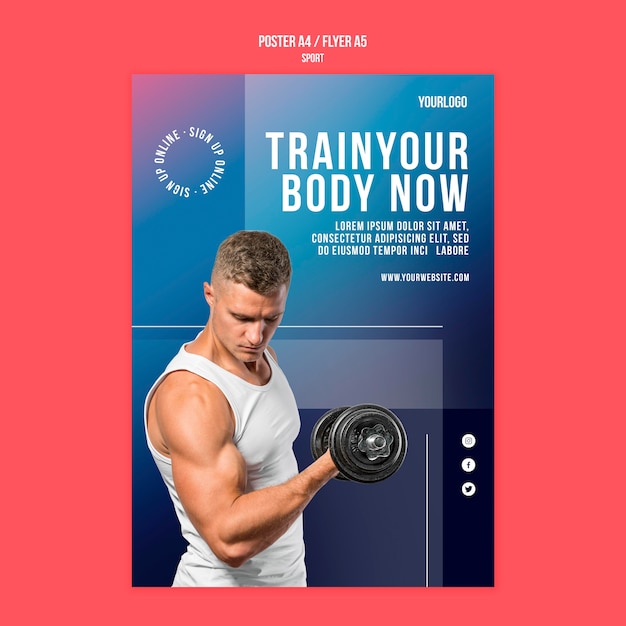 Free PSD training with dumbbell poster template