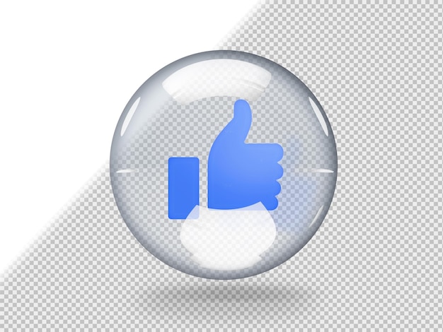 Free PSD transparent glass bubble with like icon inside it isolated on transparent background