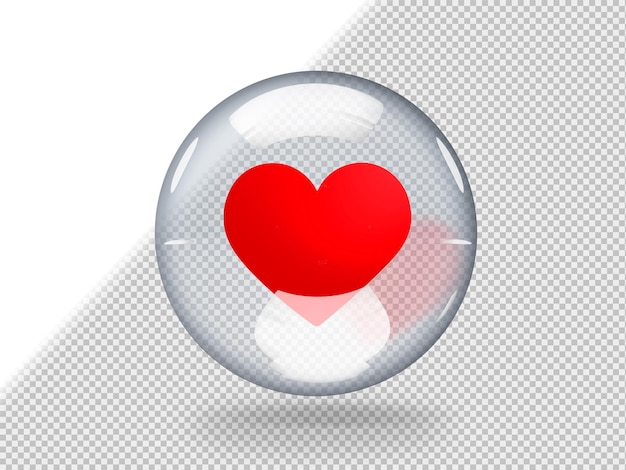 Free PSD transparent glass bubble with love icon inside it isolated on transparent background