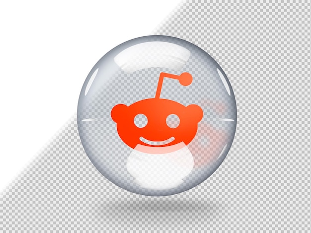 Free PSD transparent glass bubble with reddit logo inside it isolated on transparent background