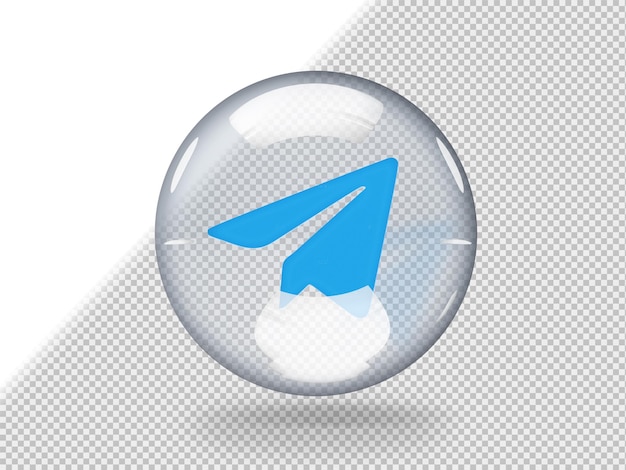 Free PSD transparent glass bubble with telegram logo inside it isolated on transparent background